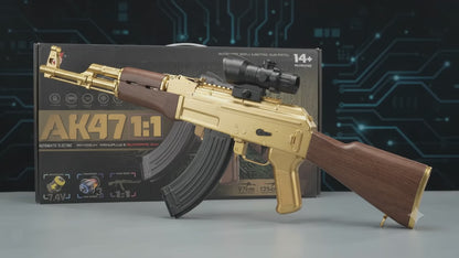 MENGHUO TOYS 'AK47 1:1 Scale Gold Electric Toy Gun with Scope | Rechargeable Battery 7.4V & USB Charger