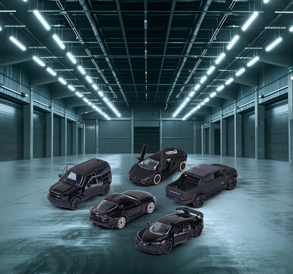 Majorette Car Set Black Edition (5 Cars) - 5 Black Model Cars Made of Metal with Freewheel, Suspension & Opening Part 1:64 Scale 8502005000