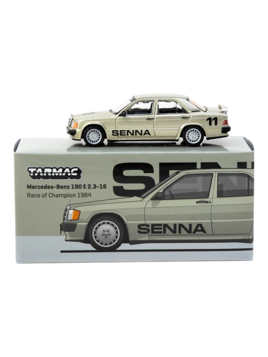 Tarmac Works Mercedes-Benz 190E 2.3-16 Senna Edition-Race of Champions 1984 Model Car 1:64 Scale
