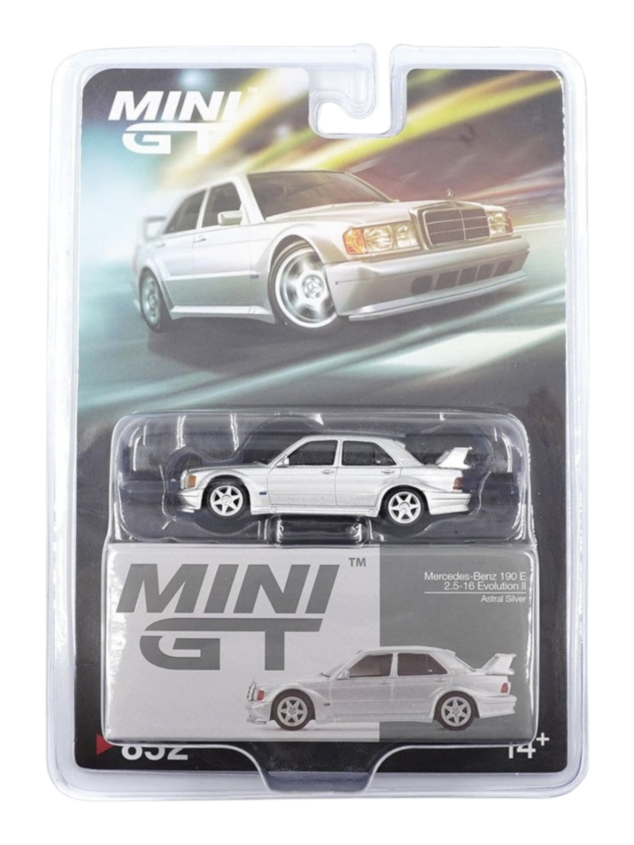 Mini GT 852: Mercedes-Benz 190E 2.5-16 Evolution II Astral Silver 1:64 Scale