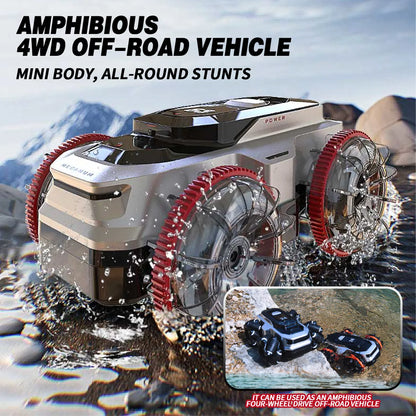 Amphibious Remote Control Car - Waterproof RC Stunt Car for Kids with 360° Spins, 50 Min Batteries,High-Speed, All-Terrain, One car with two kinds of wheels make more fun