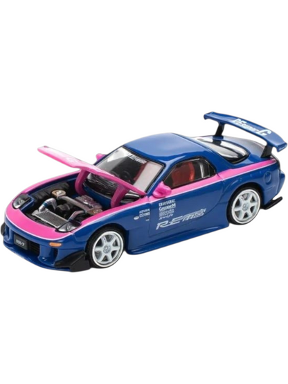 POP RACE Mazda RX-7 RE Amemiya Blue Pink 1:64 Die-Cast Car Model | PR64-240