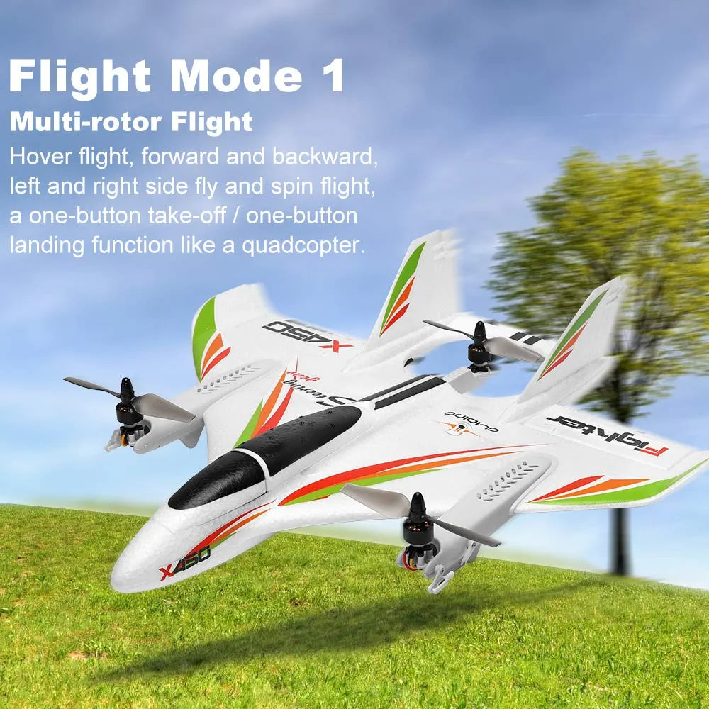 X450 Aviator Rc Airplane 2.4GHZ Radio Control Airlines Remote Control 6 Channel Brushless Motor Aircraft, Vertical Takeoff LED RC Glider Fixed Wing Plane RTF 450mm