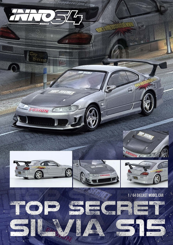 INNO64 Top Secret Silvia (S15) Silver 1:64 Scale Metal Diecast IN64-S15TS-SIL