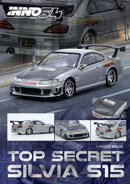 INNO64 Top Secret Silvia (S15) Silver 1:64 Scale Metal Diecast IN64-S15TS-SIL