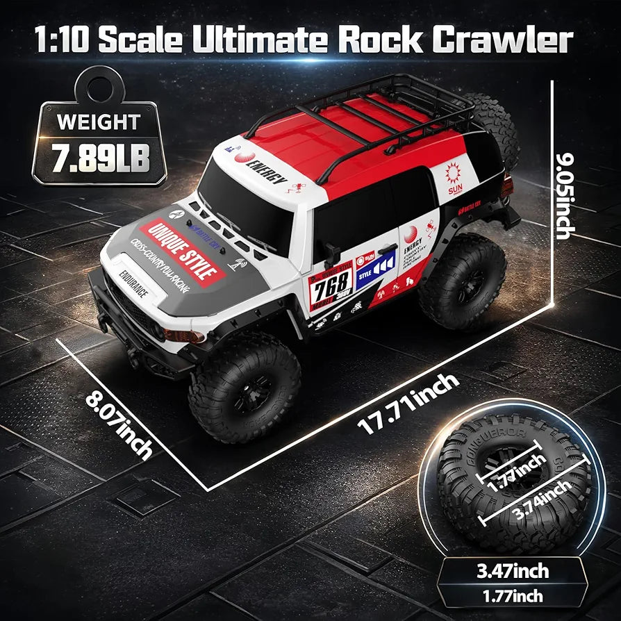 RC Cars Racing Rally RTR Remote Control Car 4WD 2.4GHz Brushed Offroad Racing Hobby Grade Model Vehicle with LED Lights 2Pcs Battery Climbing Beast 1:10 Scale