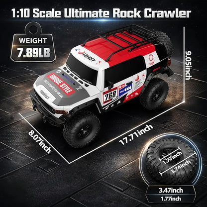 RC Cars Racing Rally RTR Remote Control Car 4WD 2.4GHz Brushed Offroad Racing Hobby Grade Model Vehicle with LED Lights 2Pcs Battery Climbing Beast 1:10 Scale