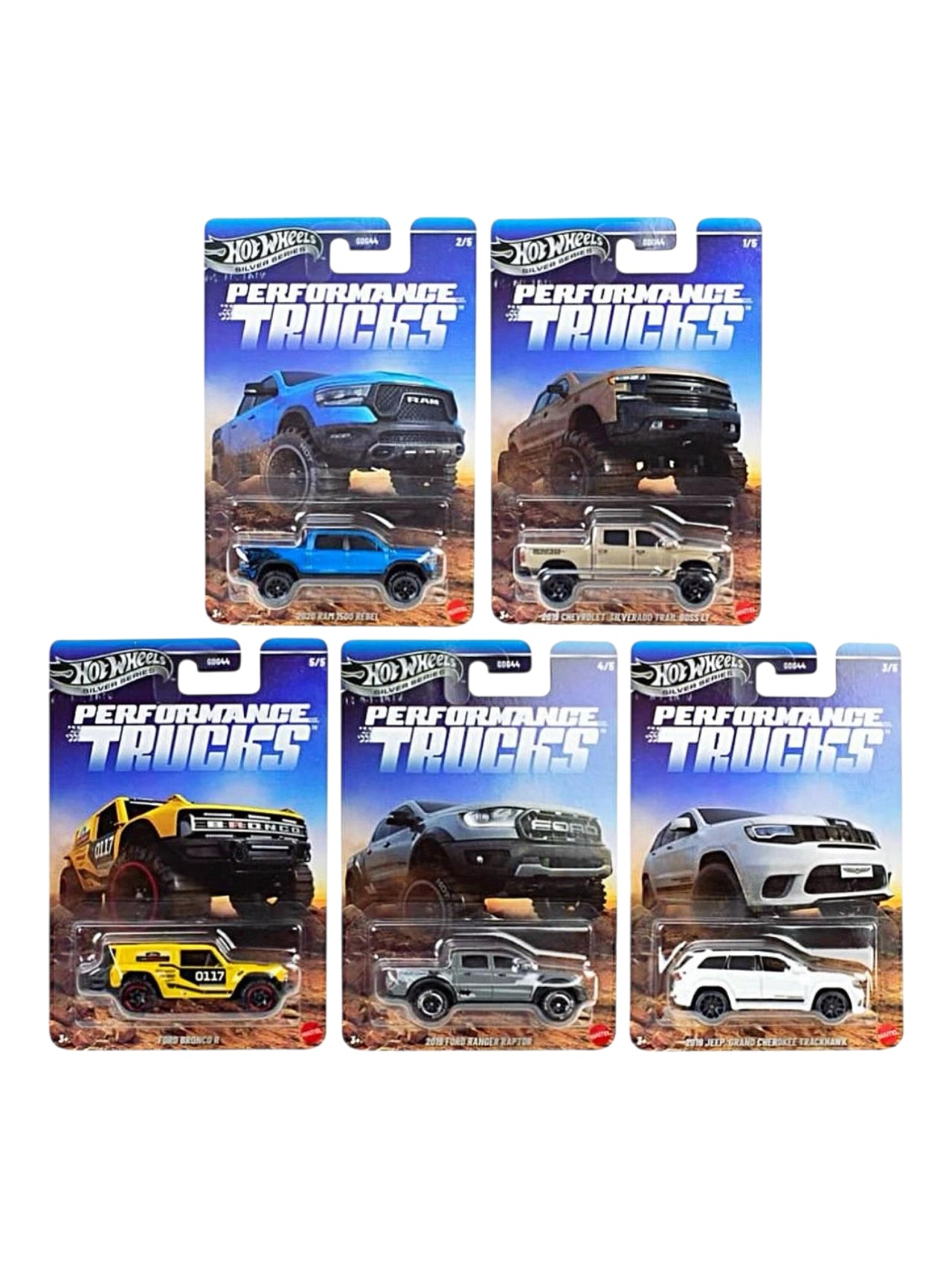 HotWheels Silver Series Performance Trucks Set Of 5 Imported Card Art 1:64 Scale