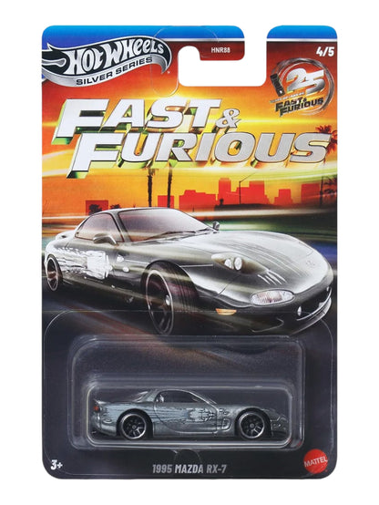 HotWheels Silver Series Fast And Furious 1993 Honda Civic Coupe Ex Ej 1 / 1970 Dodge Charger R/T / 1995 Mitsubishi Eclipse / 1995 Mazda Rx-7 / Toyota Supra Set Of 5 / Set Of 10 1:64 Scale