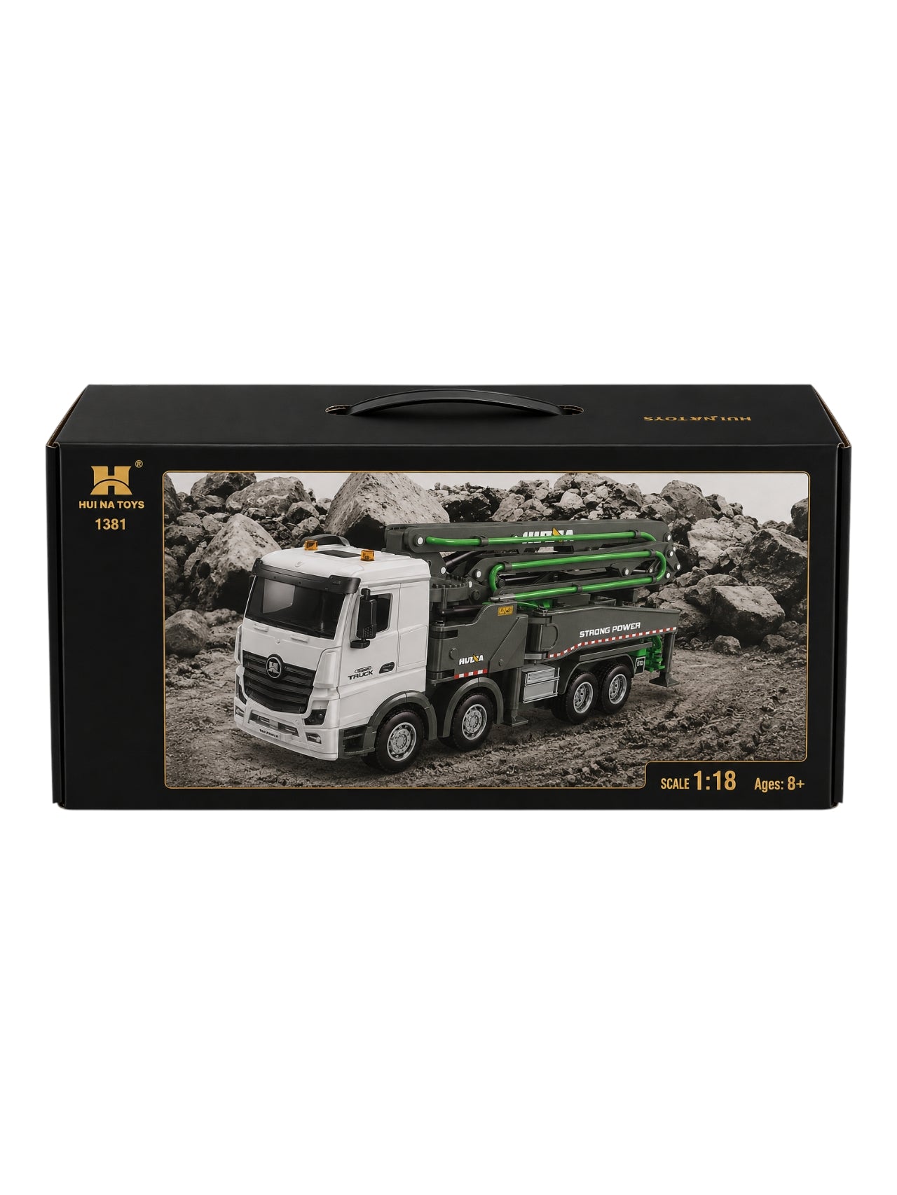 HUINA RC Concrete Pump Truck 1:18 Scale | 11 Functions | Built-in Carry Handle | Remote Control Construction Toy (Code 1381)