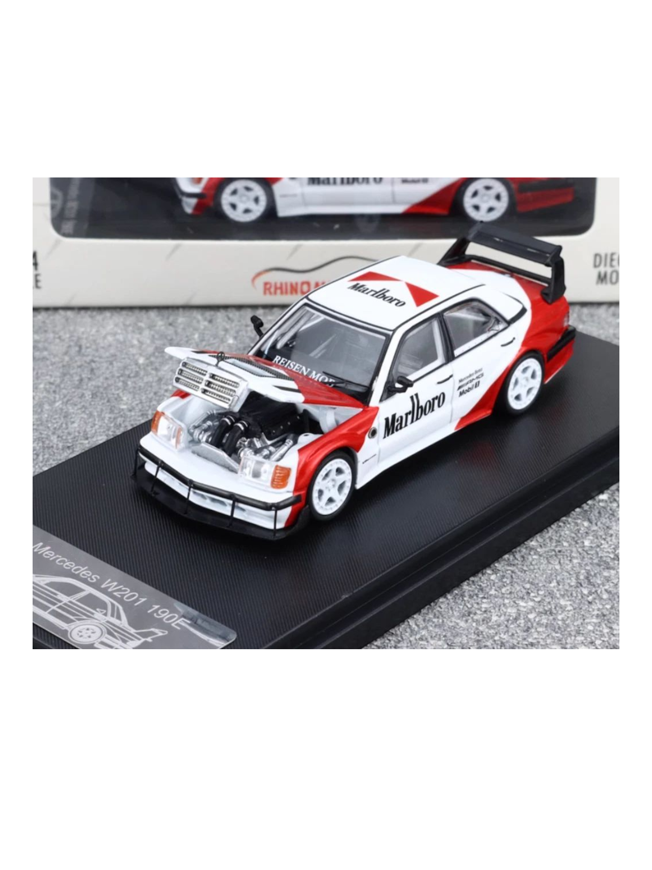 Rhino Model Mercedes W201 190E Marlboro Livery Premium Diecast 1:64 Scale (With Acrylic Case)