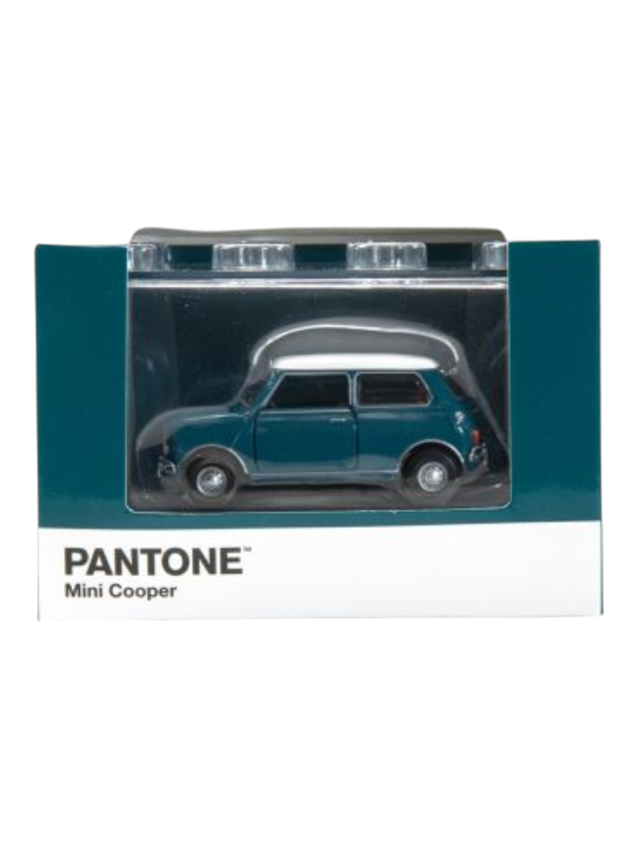 TINY PANTONE Mini Cooper Diecast Model Car – Classic Teal Blue Mini | Vintage Collectible Toy with Display Box 1:50 Scale