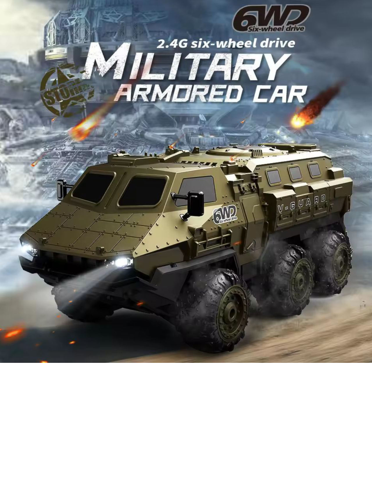 V-Guard Six-Wheel Drive Military Armored Remote Control (RC) Vehicle 1:16 Scale