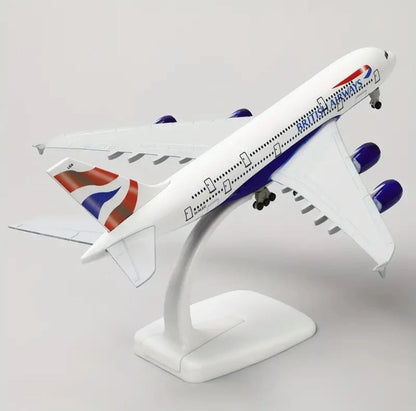 Aircraft 'British Airways A380 Airplane G-XLEC Display Stand With Landing Wheels Diecast Model 20cm Scale Airplane ( No.306)