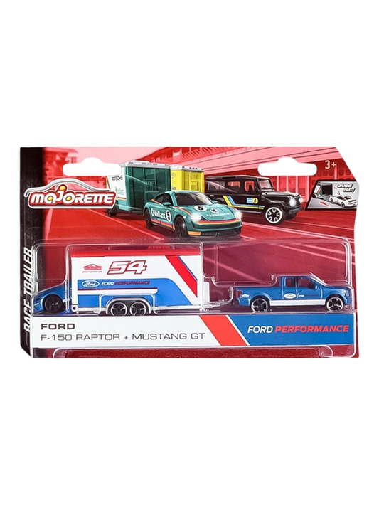 Majorette Ford F-150 Raptor+Mustang GT Race Trailer