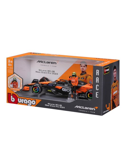 Bburago Formula 1 (F1) Mclaren MCL38 Miami Grand Prix 2024 #4 Lando Norris Diecast 1:24 Scale