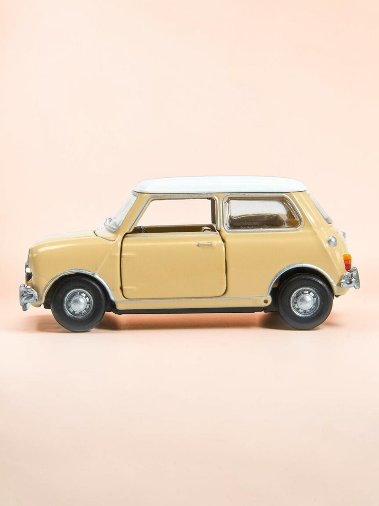TINY PANTONE Mini Cooper Diecast Model Car – Classic Cream Beige Mini | Vintage Collectible Toy with Display Box 1:50 Scale