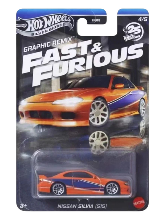 HotWheels Silver Series Graphic Remix Fast and Furious Nissan Silvia (S15) Imported Mainline Card Art 1:64 Scale