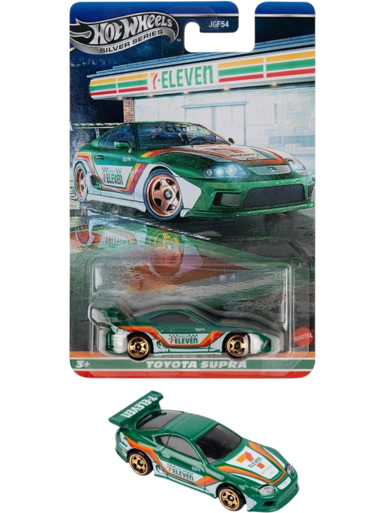 Hotwheels Silver Series 7-Eleven Toyota Supra Imported Card Art Mainline 1:64 Scale
