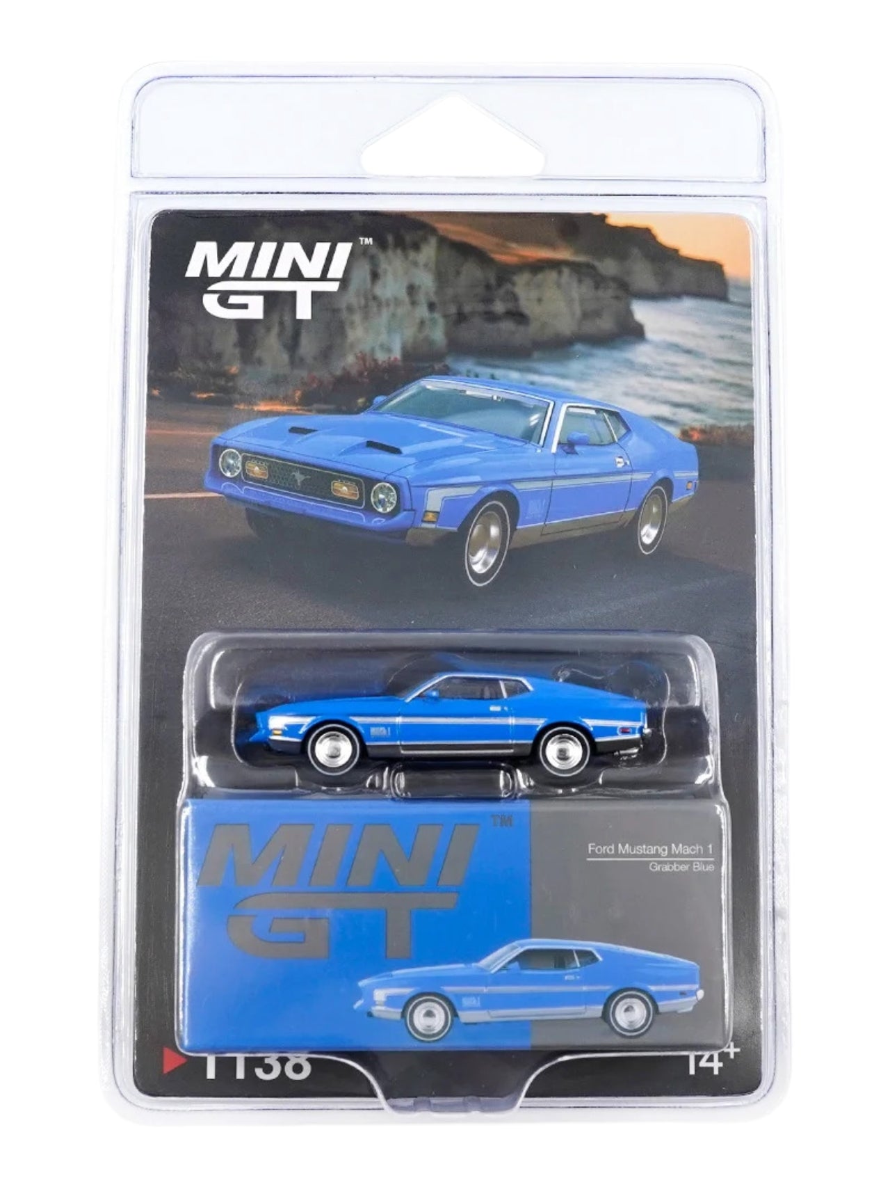 Mini GT Ford Mustang Mach 1 Grabber Blue (No.1138) 1:64 Scale