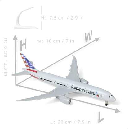 Aircraft model American 787 Diecast Metal Airplane Boeing 787 Model With Display Stand And Landing Wheels (20cm) Scale (No.309)