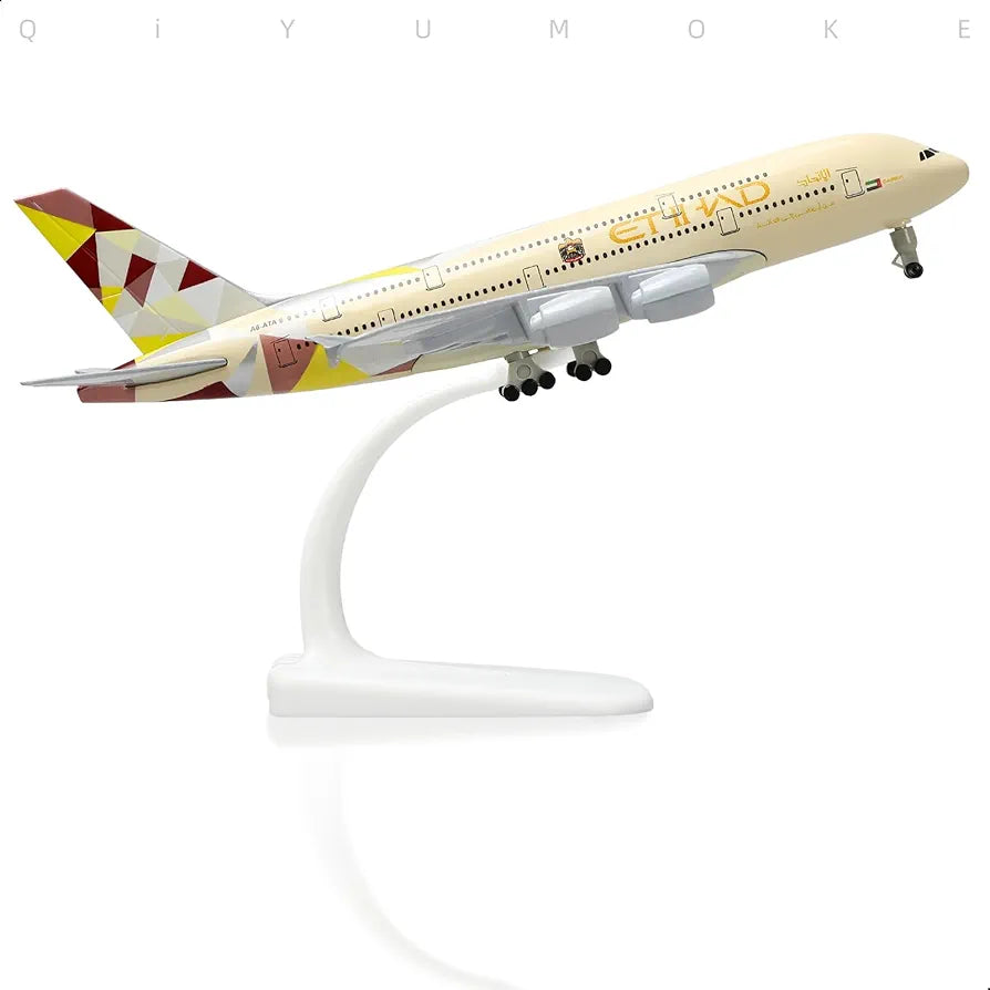 Aircraft 'Etihad Form Abu Dhabi A6-ATA Airbus Airplane Diecast Metal Display Stand With Landing Wheels 20cm Scale (No.303)