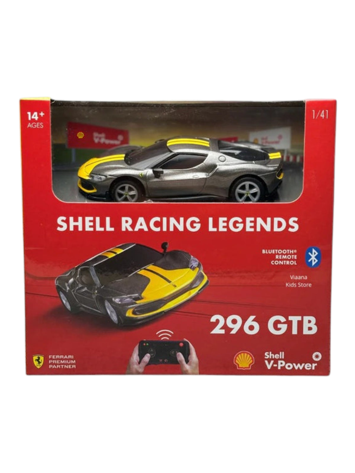 Bburago Ferrari Shell Racing Legends (296 GTB,488 EVO,488 GTE,FXX-K EVO) 1:41 Scale Bluetooth Remote Control – Smartphone Controlled Car