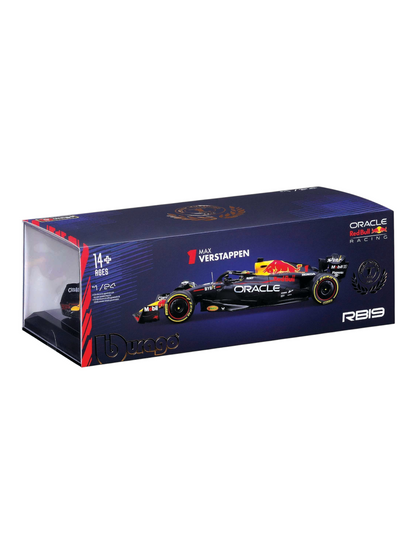 Bburago Formula 1 (F1) Oracle Redbull Racing RB19 Winner Abu Dhabi Grand Prix 2023 Max Verstappen 1:24 Scale (With Acrylic Case)