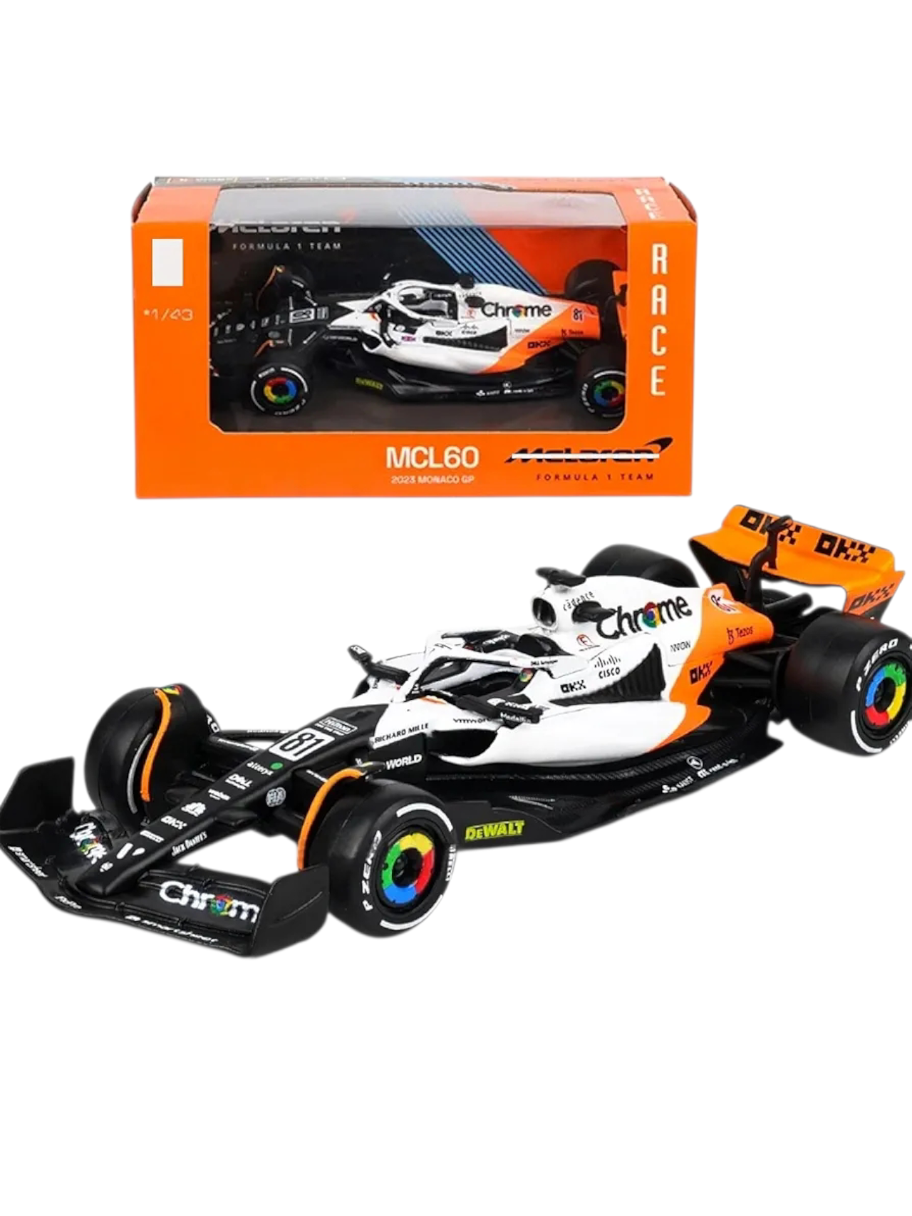Bburago F1 Formula 1 MCLAREN MCL60 (2023) - MONACO  GP LN4 - 1:43 Scale - Race Car Model, bburago 18-38087