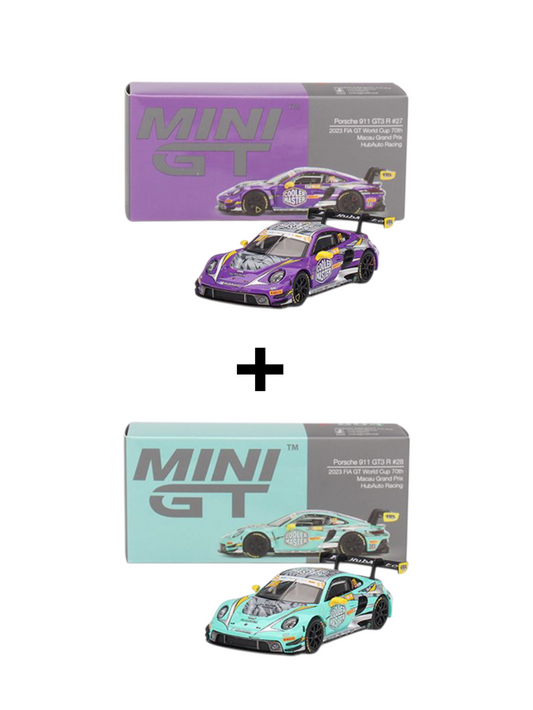 Mini GT Porsche 911 GT3 R (2023 FIA GT World Cup 70th Macau Grand Prix HubAuto Racing) Combo 1:64 Scale