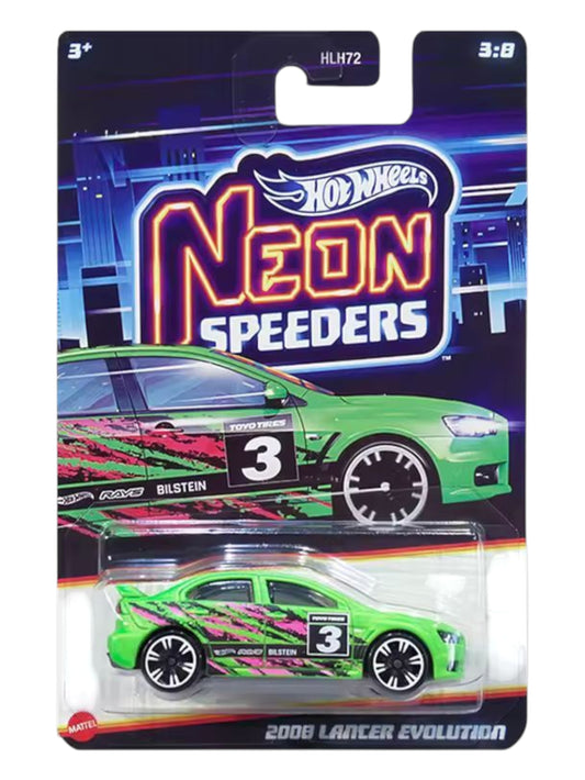 Hotwheels neon speeders 2008 Lancer evolution (pre-owned) Card Art mainline 1:64 Scale