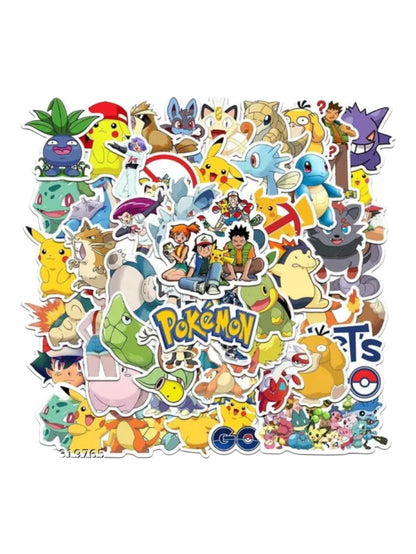 Pokémon Cartoon Stickers Pack of 50+ | Cute Pokémon Characters Self-Adhesive Vinyl Stickers | For Phone, Laptop & Notebook
