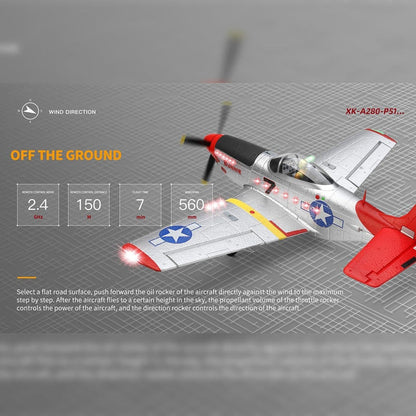 Aircraft A280 P-51 Mustang 2.4GHZ Radio Control Rudder Conversion, 3D / 6G Conversion, Light Switch 560 mm' Scale Rc Airplane ( Remote control)