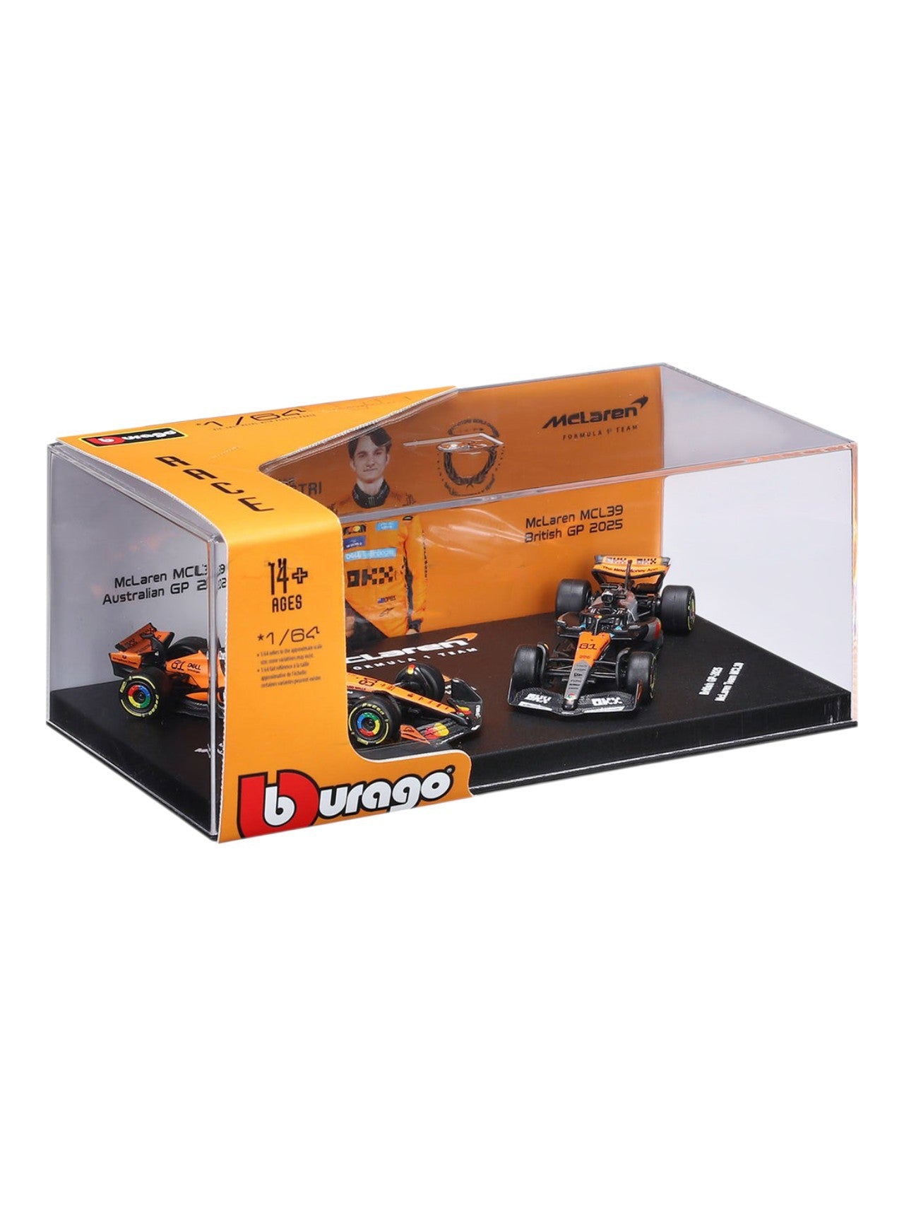 Bburago (18-58019P) Mclaren Formula 1 Team No.81 Oscar Plastri Australian Gp-2025 / British Gp-2025 Mclaren MCL39 Diecast Model Acrylic Protecter 1:64 Scale