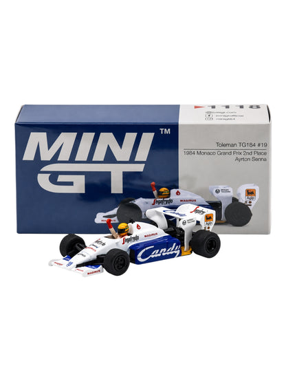 Mini GT #1118: Toleman TG184 #19 Ayrton Senna 1984 Monaco Grand Prix 2nd Place 1:64 Scale