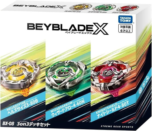 Tomica beyblade x hellsscythe 3-80b/ wizardarrow 4-60n/ knightshield 4-80t xtreme gear sports