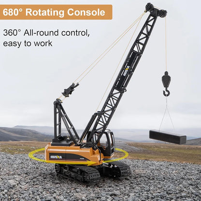 HUINA RC Engineering Crane 15 Channel Professional Crane Remote Control, 2.4GHz Frequency Simulation Action, 680° Direction , Realistic Light, Realistic Sound 1:14 Scale