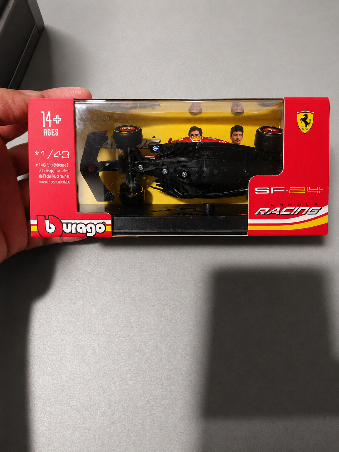 Bburago Formula 1 (F1) 2024 Ferrari SF-24 No.16 Charles Leclerc Miami GP 1:43 Scale Diecast With Acrylic Case ( car is damaged )