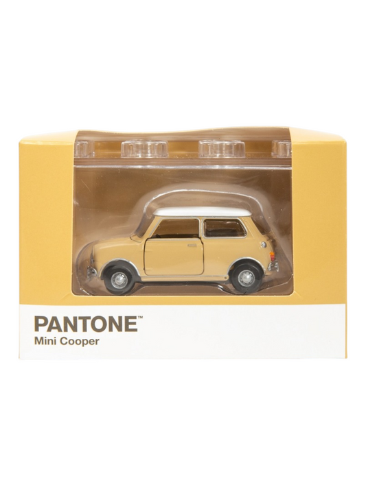 TINY PANTONE Mini Cooper Diecast Model Car – Classic Cream Beige Mini | Vintage Collectible Toy with Display Box 1:50 Scale