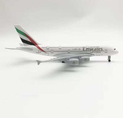 Aircraft 'Emirates Airbus A380 Resign Airplane Diecast Metal Display Stand With Landing Wheels 20cm Scale (No.301)