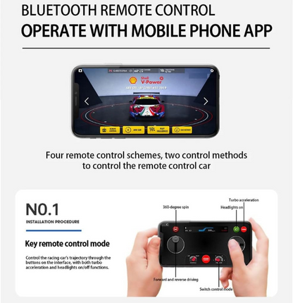 Bburago Ferrari Shell Racing Legends (296 GTB,488 EVO,488 GTE,FXX-K EVO) 1:41 Scale Bluetooth Remote Control – Smartphone Controlled Car