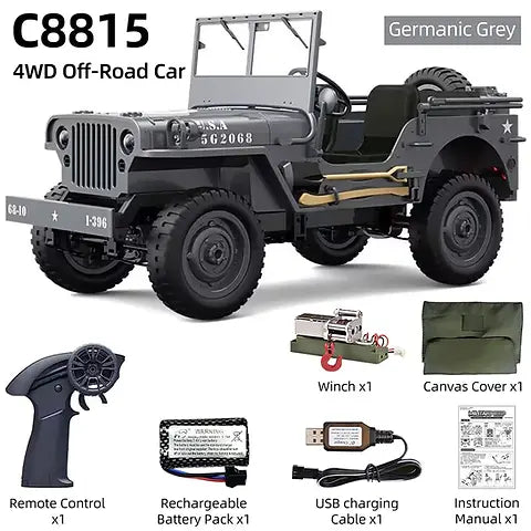 Military Car 2.4GHZ Remote Control System Imported 1:10 Scale Remove the Battery Cover 7.4v Chargerable