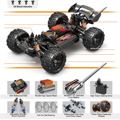HOSPEED High-Speed RC Storm 4x4 Monster Truck – 35 KM/H, 1:18 Scale 2.4GHz Remote Control, 4WD Off-Road Racing Car, IPX4 Waterproof No,HS18-62
