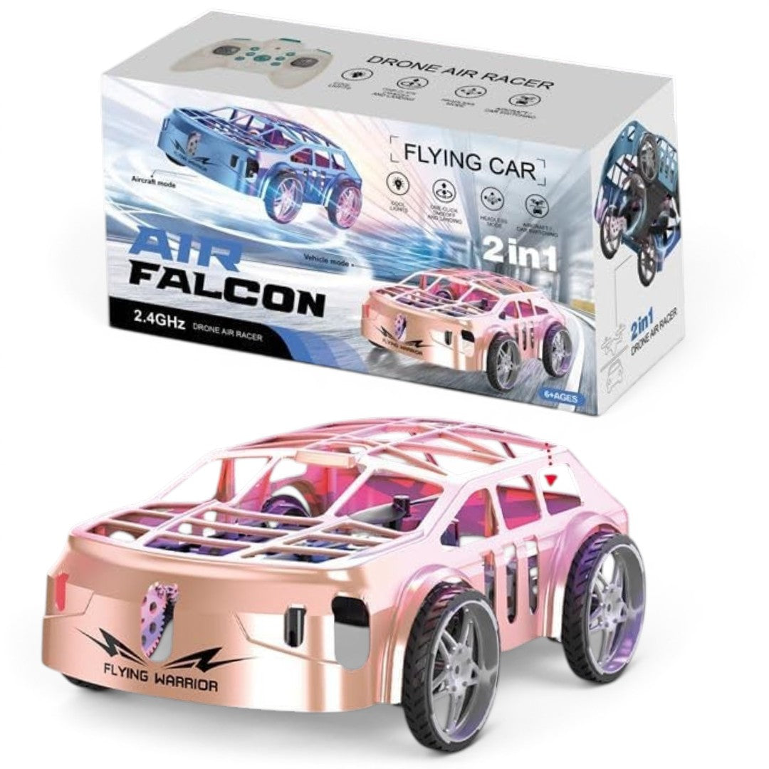 Flying Car RC Remote Control Car Drone Air Racer 2-in-1 Air-Ground Dual-Mode Colorful LED Lights, 2 Batteries Electric Mini RC Racing Cars .