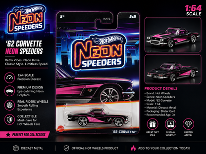 Hotwheels Mainline '62 Corvette – Neon Speeders | 1:64 Scale Diecast Model Car
