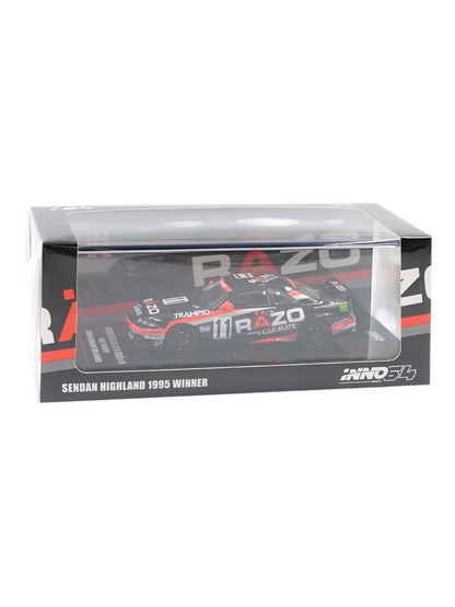 Inno64 Nissan Skyline GT-R (R33) #11 "Razo Trampio" Sendan Highland 1995 Winner Diecast 1:64 Scale (With Acrylic Case)