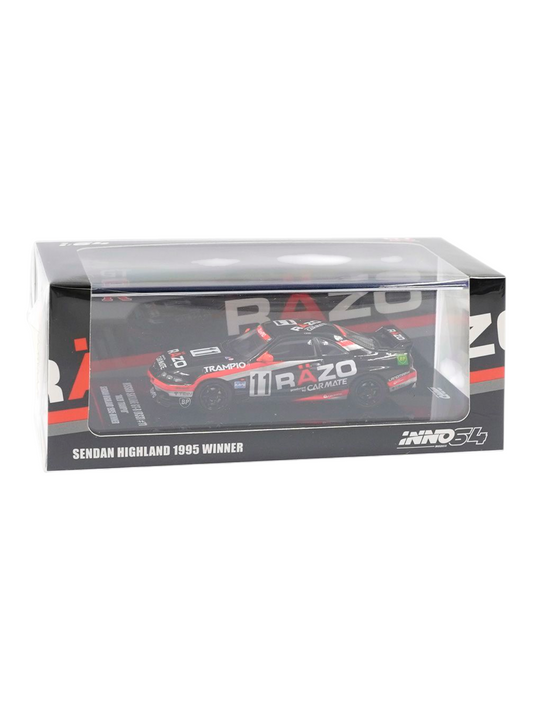 Inno64 Nissan Skyline GT-R (R33) #11 "Razo Trampio" Sendan Highland 1995 Winner Diecast 1:64 Scale (With Acrylic Case)