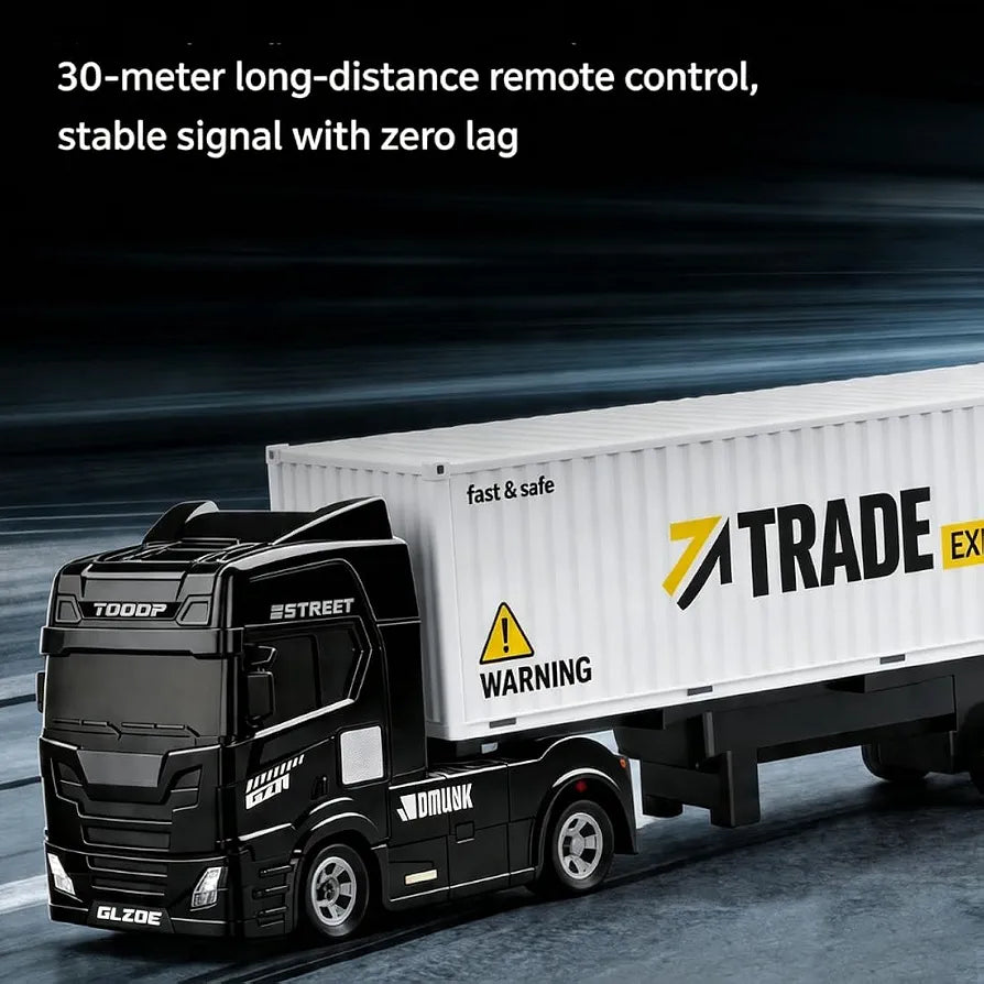 Turbo Speed Trailer Specifications Colours And Contents May Vary From illustrations 2.4 GHz Full-Scale Remote Control: Equipped with a 2.4 GHz wireless remote control system, it provides a stable, lag-free control range of up to 30 meters 1:64 Scale