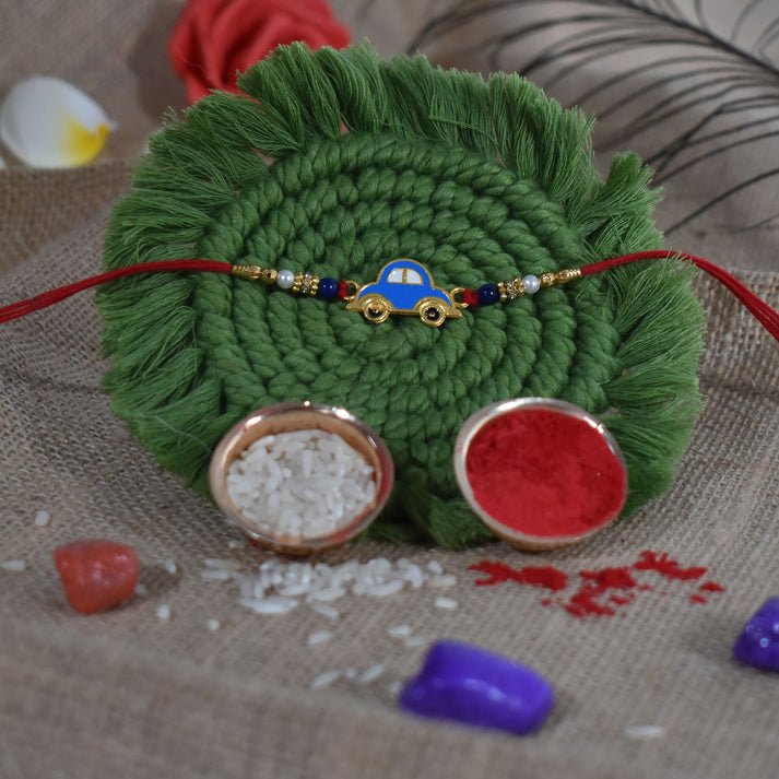 Vintage Blue Car Rakhi | Premium Designer Rakhi for Boys