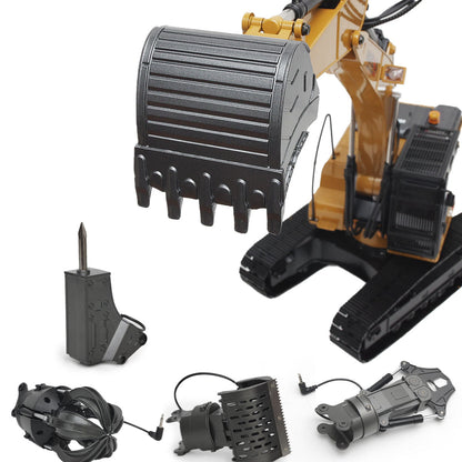 Huina Toys 571HD Remote control Truck Excavator with Claw/Grabber 21-channel 2.4GHz remote-control system LED lights and sound effects Rotation up to 360° Rc 1:14 Scale